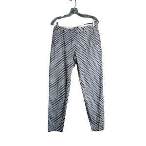 H&M Skinny Cropped Chino Pants Blue White Diamond All Over Print Womens Size 8